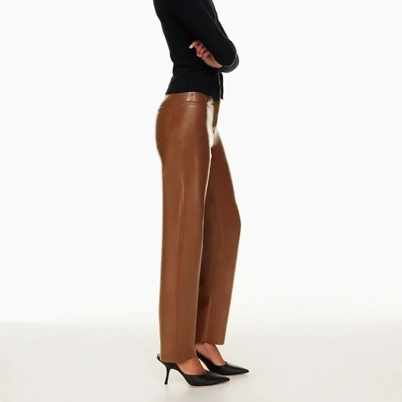 ❗️SOLD❗️ARITZIA Wilfred Brown Melina Faux Leather Cropped Pants Size 8 - Picture 2 of 9